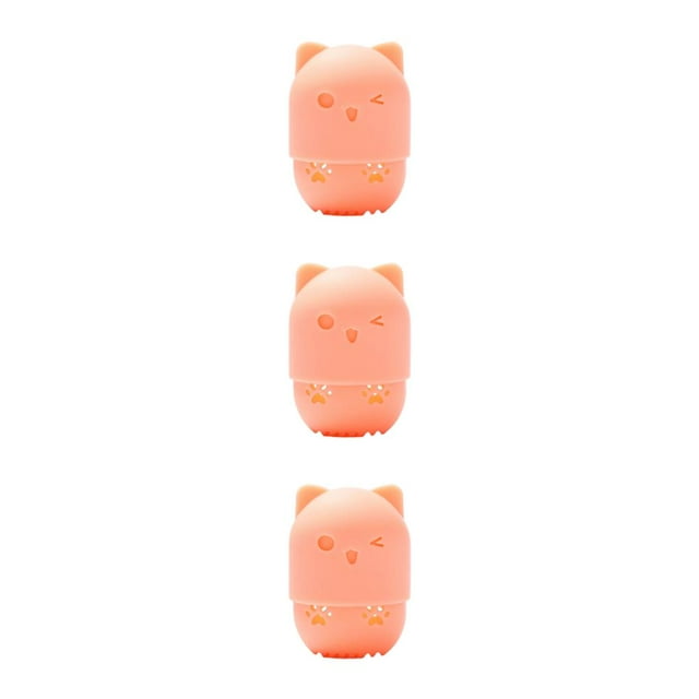 mmirethe Porte-Éponge Pratique en Forme de Chat avec Boîte de Rangement en Silicone orange Pâle Ensemble de 3