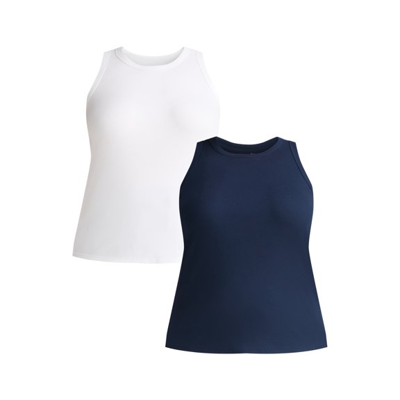 Terra & Sky Women's Plus Size High Neck Rib Tank Top, 2-Pack