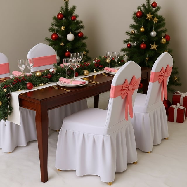 Lazos elásticos para sillas | Cintas elásticas para sillas, ideales para fiestas, bodas y decoración navideña | Cinta decorativa de poliéster para sillas de comedor y tocador | 40 cm de largo
