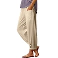thumbnail image 2 of Delayuji Womens Cotton Linen Pants Summer High Waisted Wide Leg Long Pant Trousers With Pocket Casual Loose Pants, 2 of 7