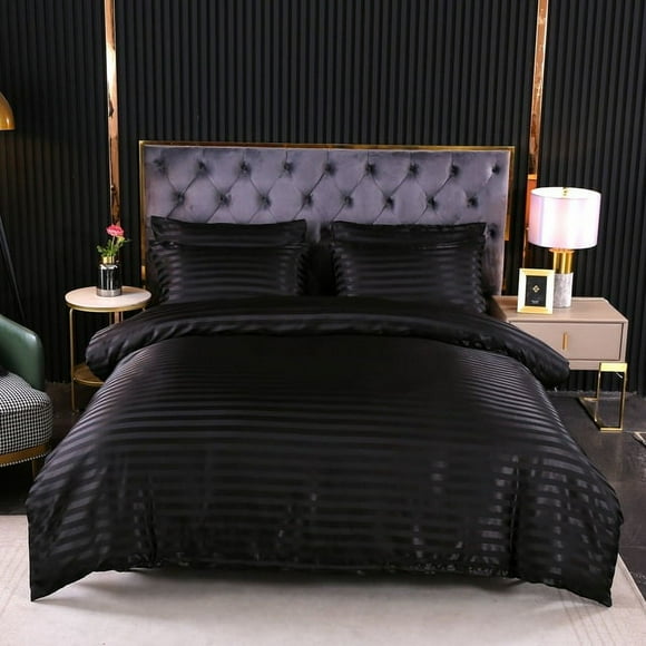 Satin Duvet Cover Twin Full Queen King Size Stripes Soft Cozy Bed Linen Solid Color Quilt Cover Luxury Bedding Set