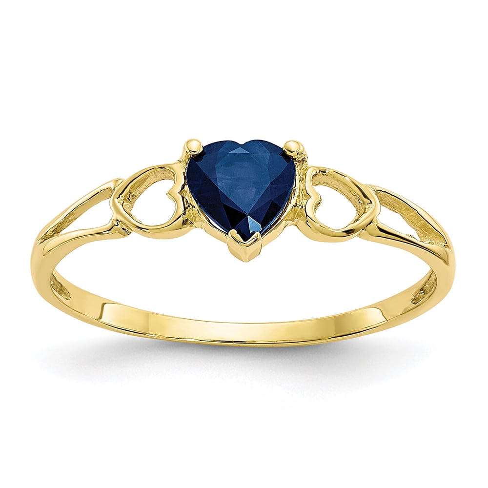 Ring Heart And Love 10k Yellow Gold Genuine Sapphire September
