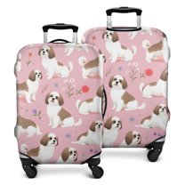 Shih Tzu Dogs and Pioneer Flower Luggage Cover Fashion Suitcase Cover Baggage Covers Fit 25-28 Inch Luggage (Go Travel)