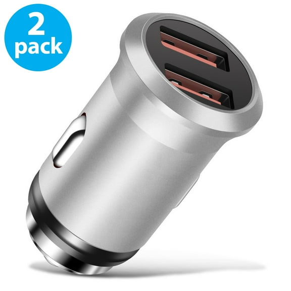 Freedomtech Car Charger, 2-Pack Dual Port USB Cigarette Lighter Adapter Compatible with iPhone 15 14 13 12 11 Pro Max X XR XS 8 Plus 6s, iPad, Samsung Galaxy S23 S22 S21 S10 Plus S7 j7 S10e S9 Note8