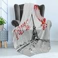 thumbnail image 4 of Love Soft Flannel Fleece Throw Blanket, I Love Paris Romance Hot Air Balloon with Hearts Doodle Style Print Image, Cozy Plush for Indoor and Outdoor Use, 50" x 70", Red Black Grey, by Ambesonne, 4 of 5