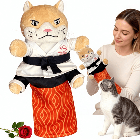 Karate Kitty Puppet, Cat Wrestling Glove with Protective Forearm Sleeve, Interactive Cat Puppet Wrestler Toys for Kitten Adult Cats, Safe Play