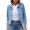 Light Blue, variant on Women Denim Jacket Single-breasted Solid Color Lapel Flap Pockets Cardigan Warm Buttons Slim Fit High Street Women Coat for School