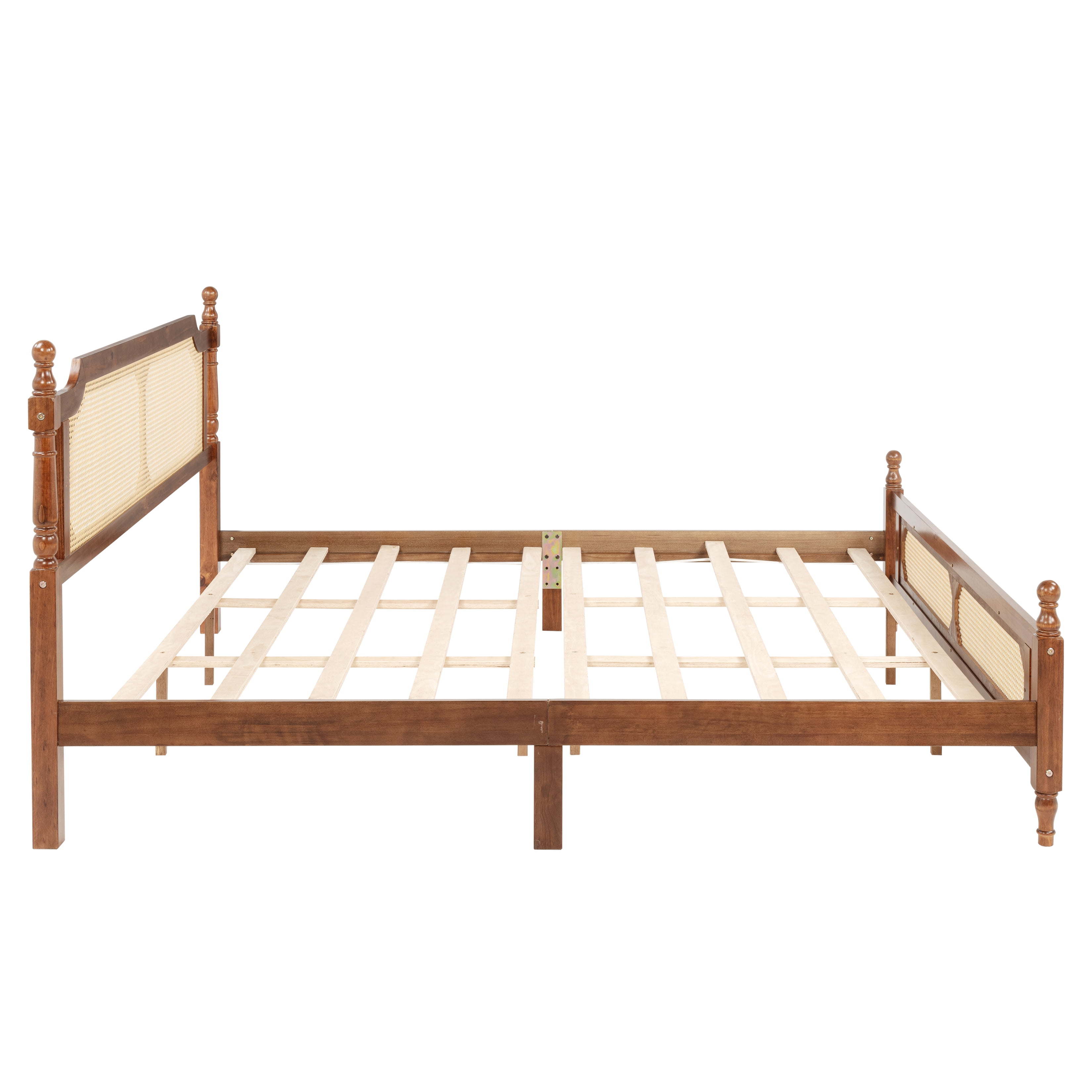Miniyam King Size Rattan Bed with Spherical Bedposts for Adult, Walnut