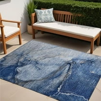 HomeRoots 560577 5 x 8 ft. Navy Blue Abstract Washable Non Skid Indoor Outdoor Rectangle Machine Woven Area Rug