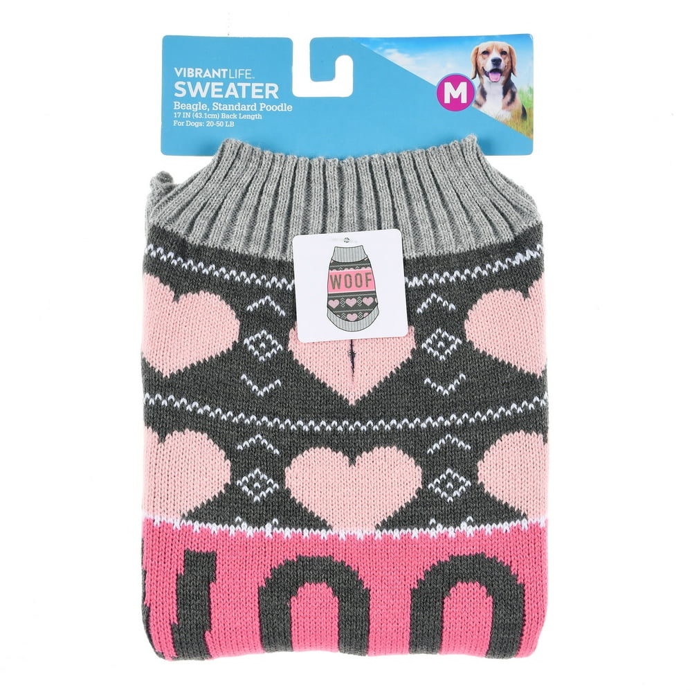 Vibrant Life Pink Woof Dog Sweater, Extra Extra Small