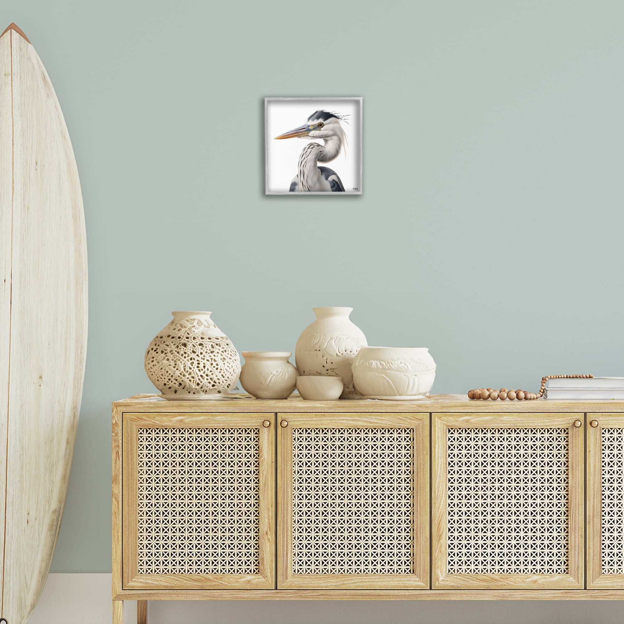Stupell Industries Stoic Heron Looking Left Animals & Insects Painting Gray Framed Art Print Wall Art, 12 x 12