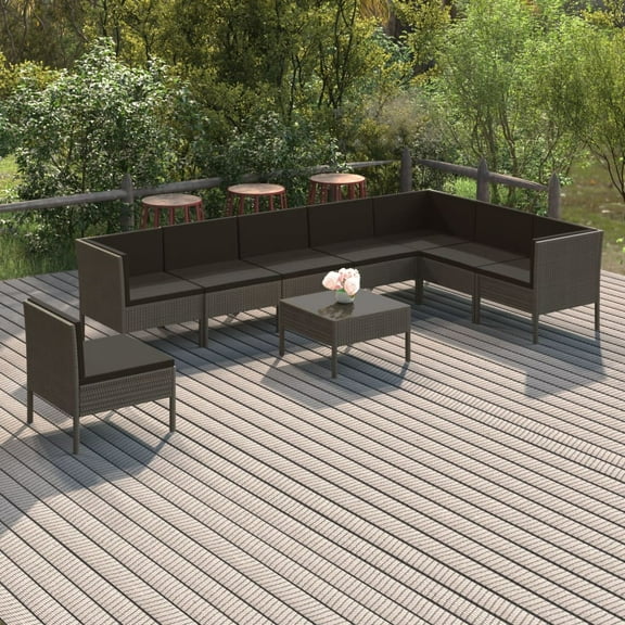 vidaXL 9 Piece Patio Lounge Set with Cushions Poly Rattan Gray