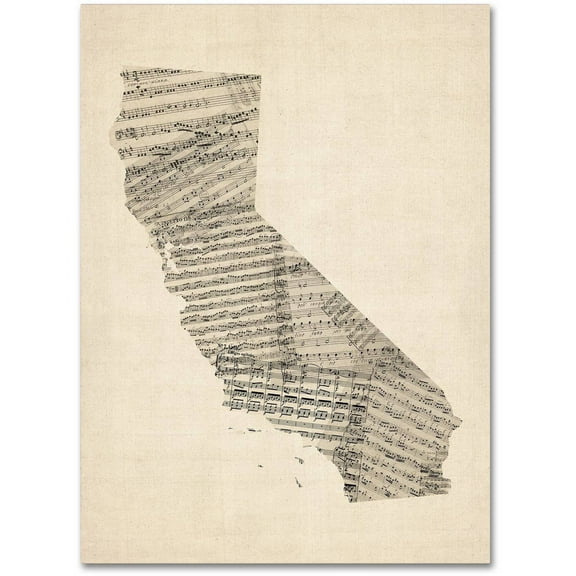 Trademark Fine Art "Old Sheet Music Map of California" Canvas Art by Michael Tompsett