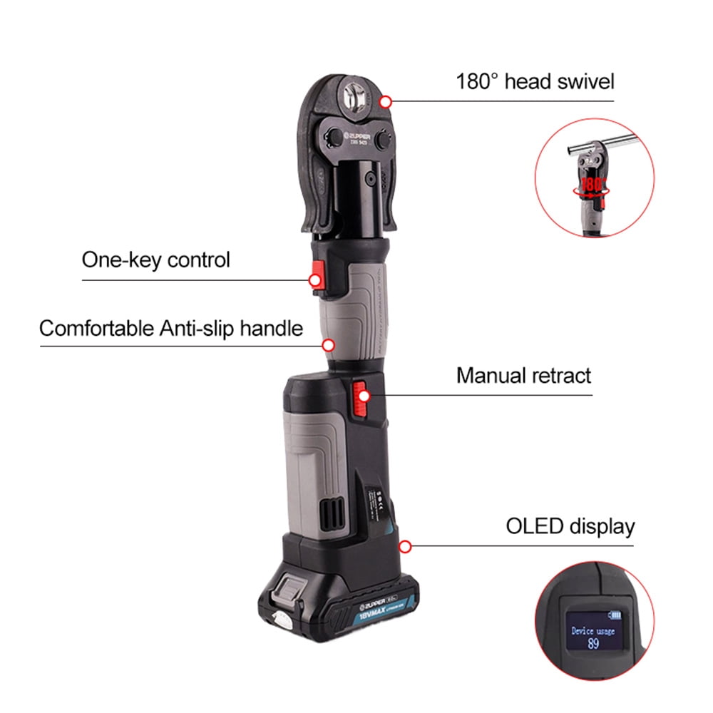 Pro Press Copper Crimper Tool Kit Crimping Tools with 1/2", 3/4", 1" Propress Jaws, 2Pcs 18V Battery, Charger & Carrying Case