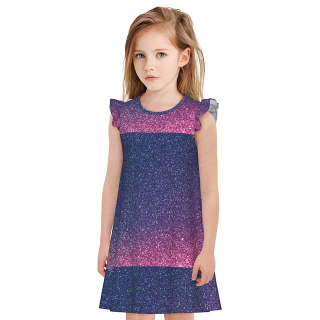 Balery Violet Glitter Camisón de princesa para niñas, pijama de algodón con mangas abullonadas, suave y bonito.-Large