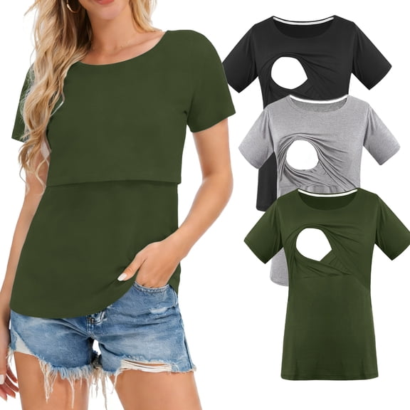 Women's Maternity Nursing Tops Clothes Breastfeeding T-Shirts 3-Pack