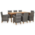 thumbnail image 1 of vidaXL 9 Piece Dining Set Poly Rattan and Solid Wood Acacia Grey, 1 of 5