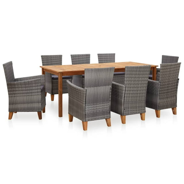 vidaXL 9 Piece Dining Set Poly Rattan and Solid Wood Acacia Grey