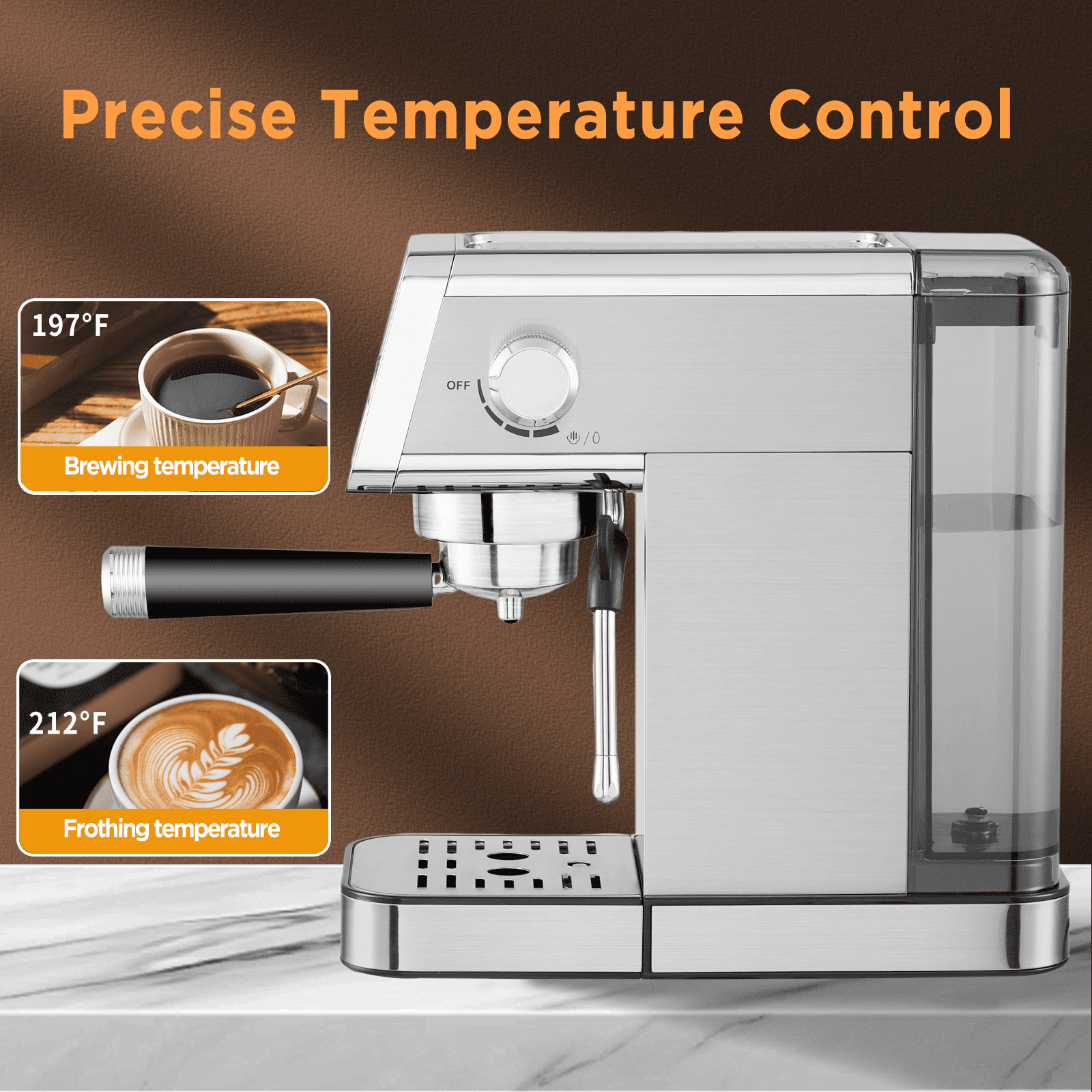 Ollygrin Espresso Machine,15 Bar Semi-Automatic Espresso Maker with Milk Frother,Compact Stainless Steel Coffee Machine with 40oz Removable Water Tank for Cappuccino,Latte, Americano,Sliver for Home