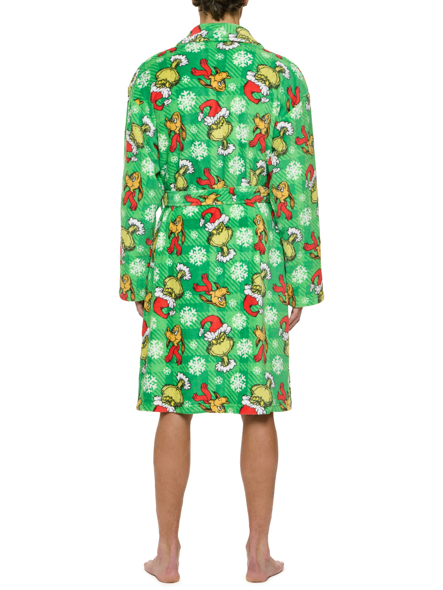 Dr. Seuss' The Grinch Men's Green Plush Bathrobe with Pockets