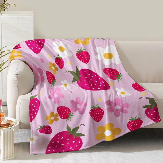 Manta NuKuNsKf Fresa Floral Rosa de Peluche 152x127 cm