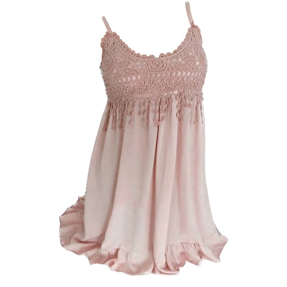 Lace Dress Sexy Sleeveless Summer Clothes Solid Color Beach Women Bohemian Dress, Pink, 3XL