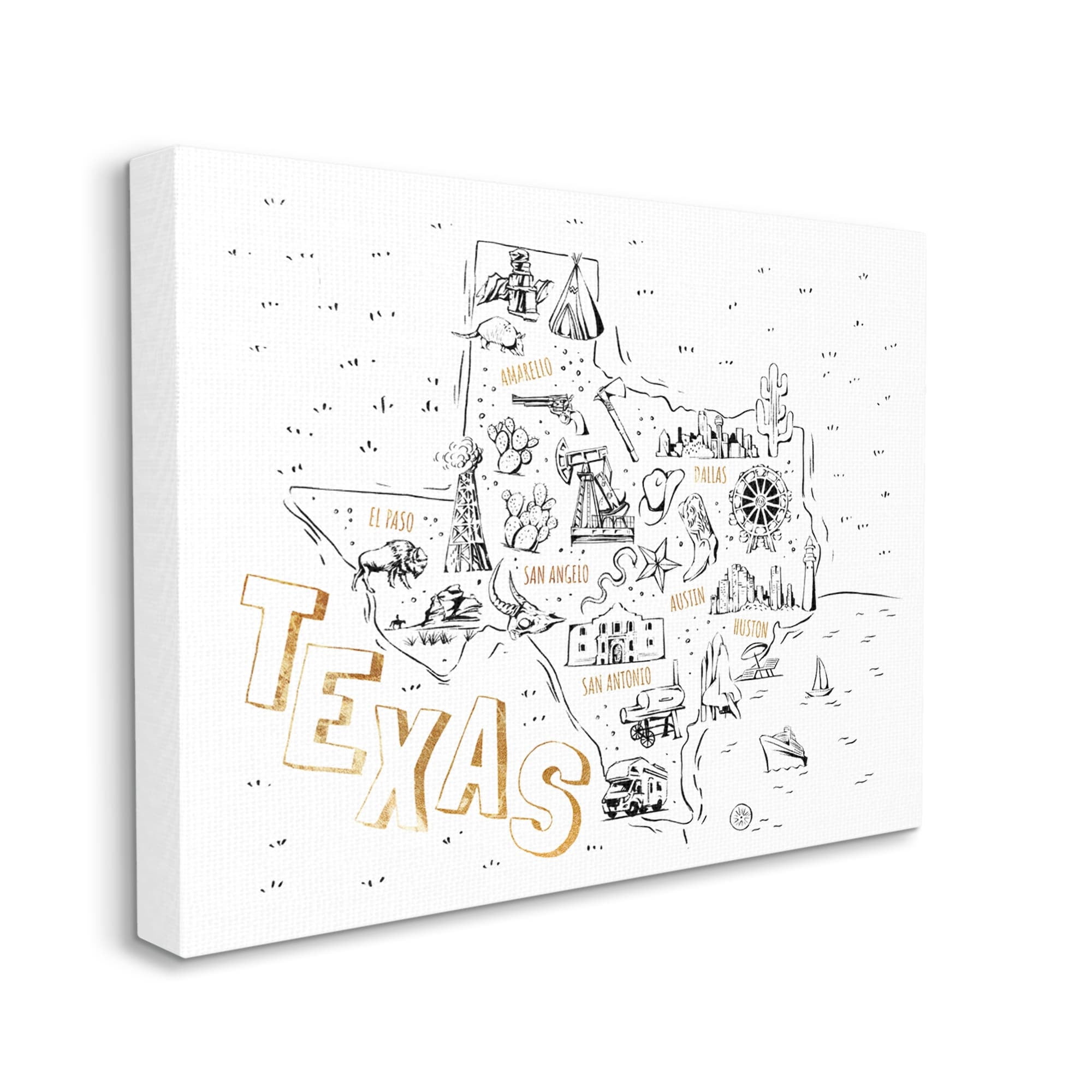 Stupell Industries Illustrated Texas Map Landmarks Destinations Diagram, 40 x 30, Design by Ziwei Li