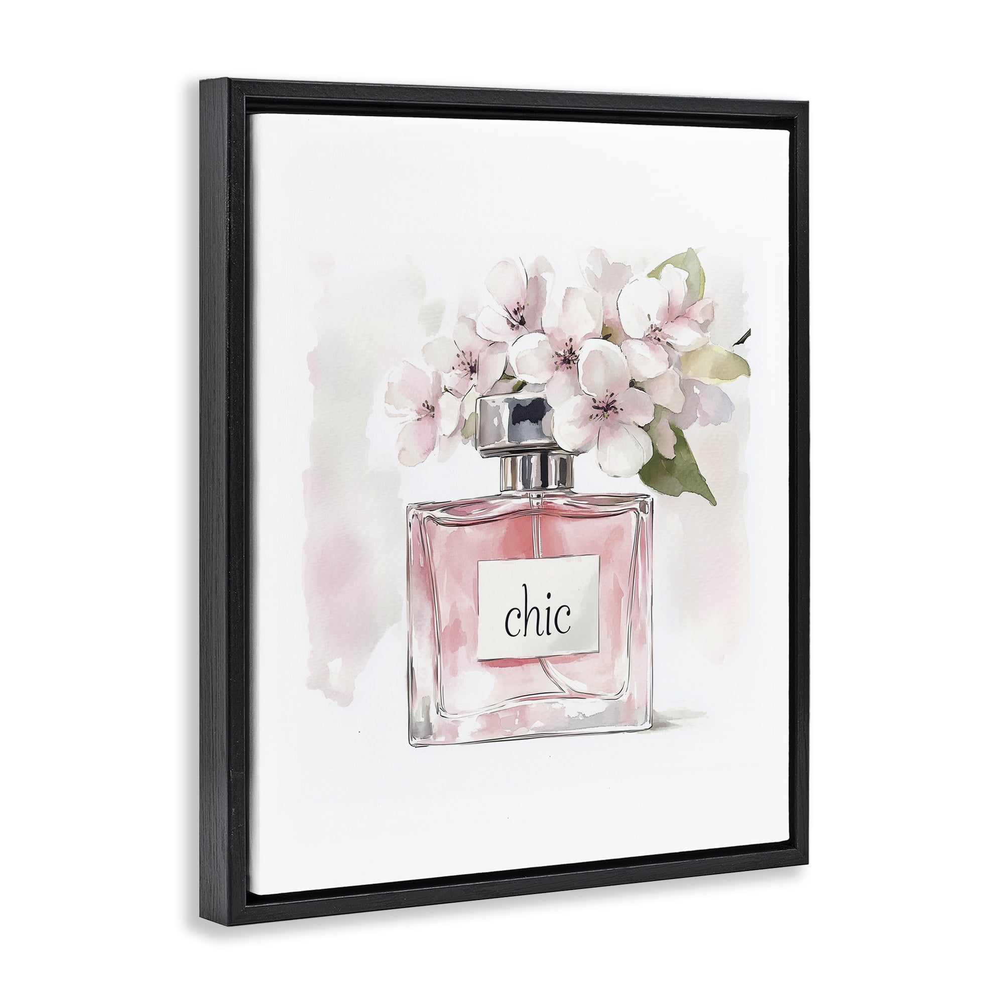Cherry Blossom Chic Perfume Black Framed Floater Canvas Wall Art, design by Christine Simpson Art