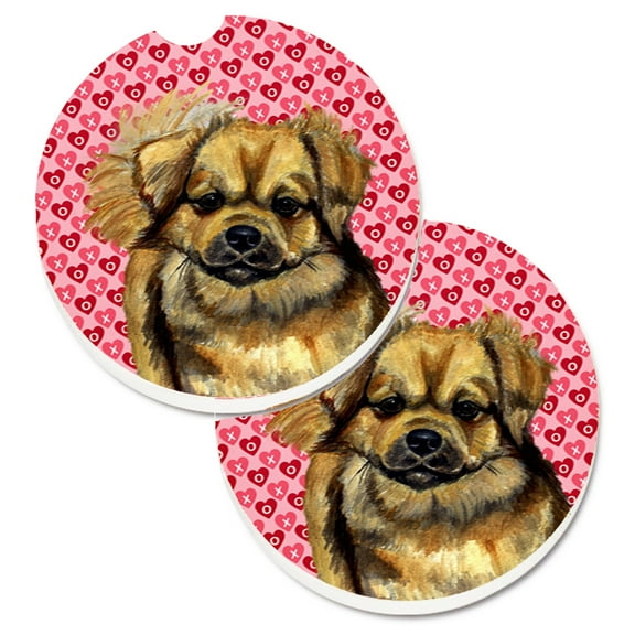 Tibetan Spaniel Hearts Love Valentines Day Set of 2 Cup Holder Car Coasters