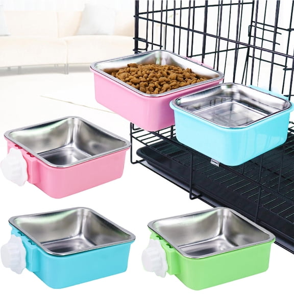 Pet Enjoy Pet Hanging Food Bowl-Removable Stainless Steel Hanging Pet Bowl-Durable Cage and Crate Feeder Dish for Food and Water-for Cat Puppy Birds Rats Guinea Pigs