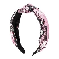 1 Pc Elegant Sequined Knotted Wide Hairband for Women for Girls 6.69"x5.31" Pink