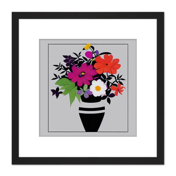 Retro Flowers In A Vase Art Deco 1920's Square Wooden Framed Wall Art Print Picture 8X8 Inch