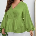 thumbnail image 4 of MIUOWANP Women's Long Sleeved Top Solid Color Hollowed Out Lace V-neck Shirt With Fashionable Jacquard and Comfortable Blouse Size XXL(12)Green, 4 of 9