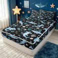 thumbnail image 3 of meiyoeat Cartoon Shark Zipper Full Size Comforter Sets with Fitted Sheet and 2 Pillowcases for Kids Boys, Seaweed Ocean Animals Zipper Bedding Set for Bedroom, Black Blue, Black ReversibleB, 3 of 6