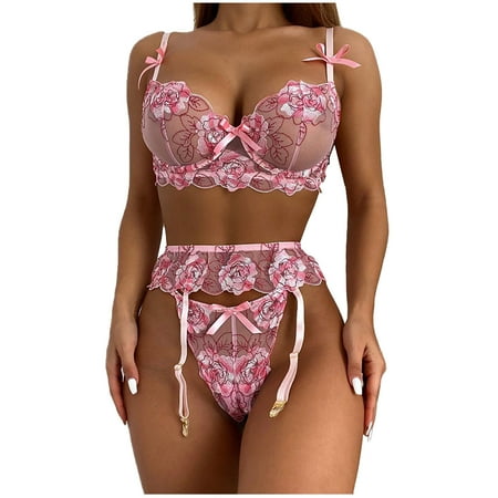 

Qonioi Clearance Lingerie for Women Underwire Embroidered Sexy Lingerie Ruffle 3 Piece Lingerie Set Lingerie Set with Choker Sexy Lingerie for Women #4