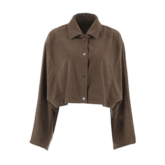 Women's Cropped Corduroy Shacket - Loose Button Down Lapel Collar Fall Winter Outerwear, Soft Lightweight Solid Color Snap Closure Jacket