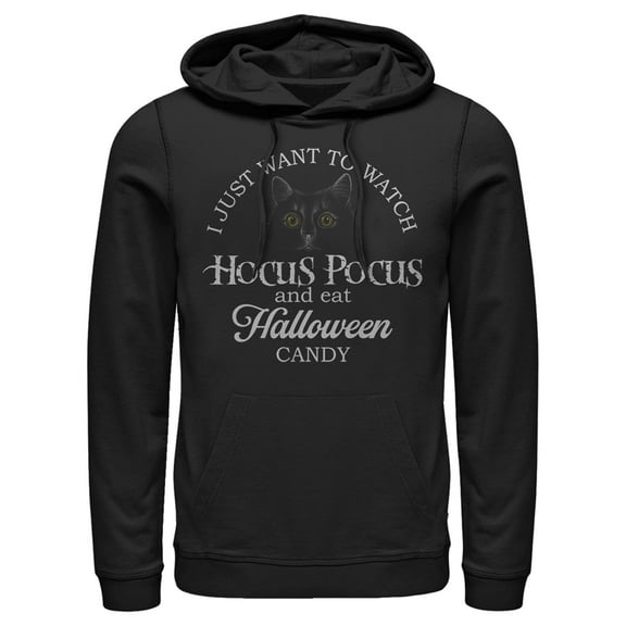 Men's Hocus Pocus Just Want to Eat Halloween Candy Pull Over Hoodie Black X Large
