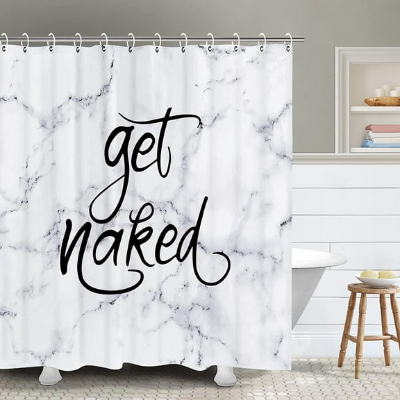 White Shower Curtain, Get Naked Shower Curtain, Marble Shower Curtain, Grey Shower Curtain Set with 12 Hooks, White and Grey Bathroom Curtain Decor, 72"x72"