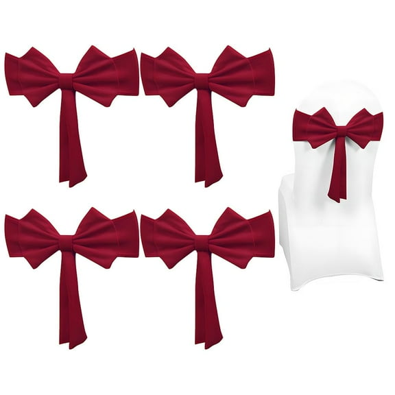 Red Satin Chair Bow TiesSet, Elegant Elastic Back Chairs Decorations for Wedding Banquet, Christmas Party, Holiday Dinner Table Setting, Reusable Festive Sash Accessories