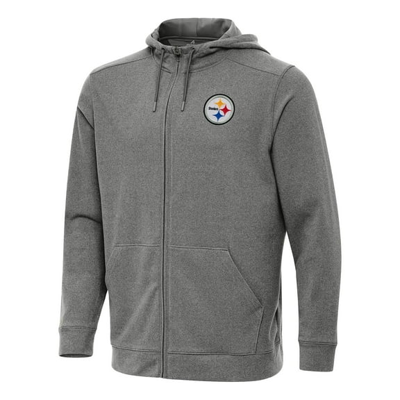 Men's Antigua Heather Black Pittsburgh Steelers Effortless Full-Zip Hoodie
