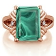 thumbnail image 2 of Gem Stone King 18K Rose Gold Plated Silver Green Malachite and White Created Sapphire Engagement Ring for Women (10.03 Cttw, Gemstone Birthstone, Emerald Cut 14X10MM, Size 5), 2 of 5