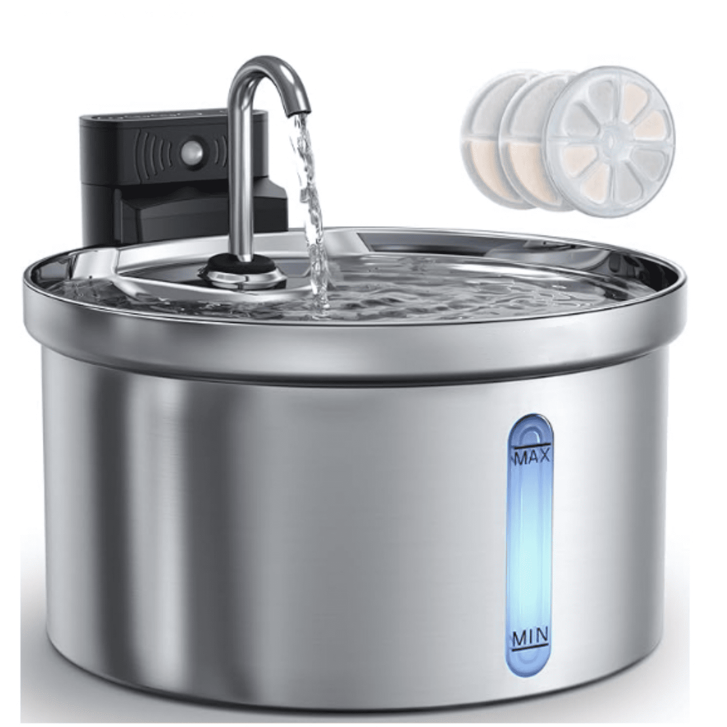 Stainless Steel Automatic Pet Water Dispenser, 4000mAh Battery Operated Water Fountains for Cats Dogs - 3.5L/118oz