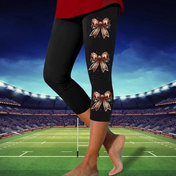 MKLEKYY Leggings deportivos para mujer, leggings deportivos casuales de moda con estampado de rugby para mujer, pantalones de yoga, leggings capri 2097