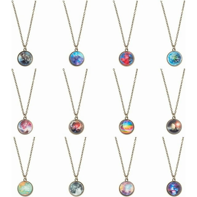 Collar de planeta, collar del espacio exterior para niñas, colgante de nebulosa, galaxia, planeta, bola de cristal de doble cara, collar del universo, conjunto de joyas hechas a mano