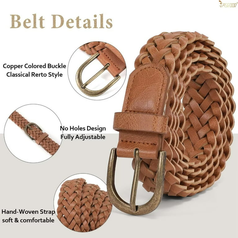 2 Pack JASGOOD Women Braided Leather Belts Skinny Woven Belt for Jeans Pant  Dresses 