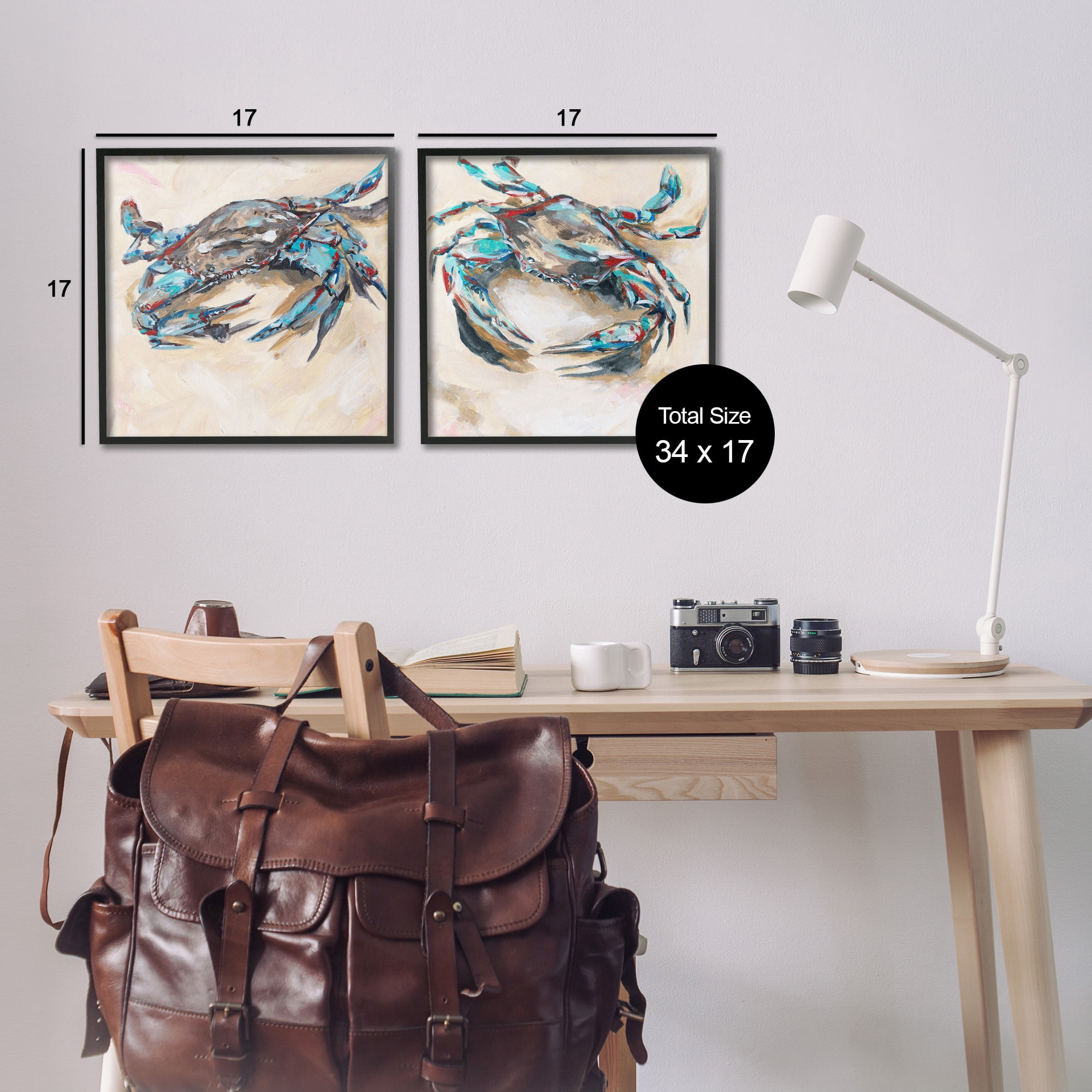 Stupell Industries Blue Crabs on Sand Animals & Insects Painting Black Framed Art Print Wall Art, 17 x 17, Set of 2