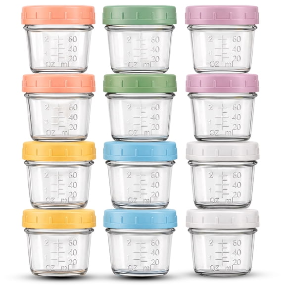 Glass Baby Food Storage Containers 12 Pack 4oz Baby Food Jars Reusable with Lids BPA-Free Leakproof Freezer, Microwave, Dishwasher Safe Baby Food Jars