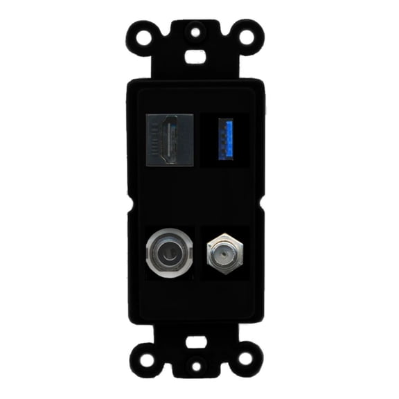 Ultra Spec Cables 1 Port HDMI Coax 3.5mm USB 3.0 Wall Plate DecorZ Rocker Black