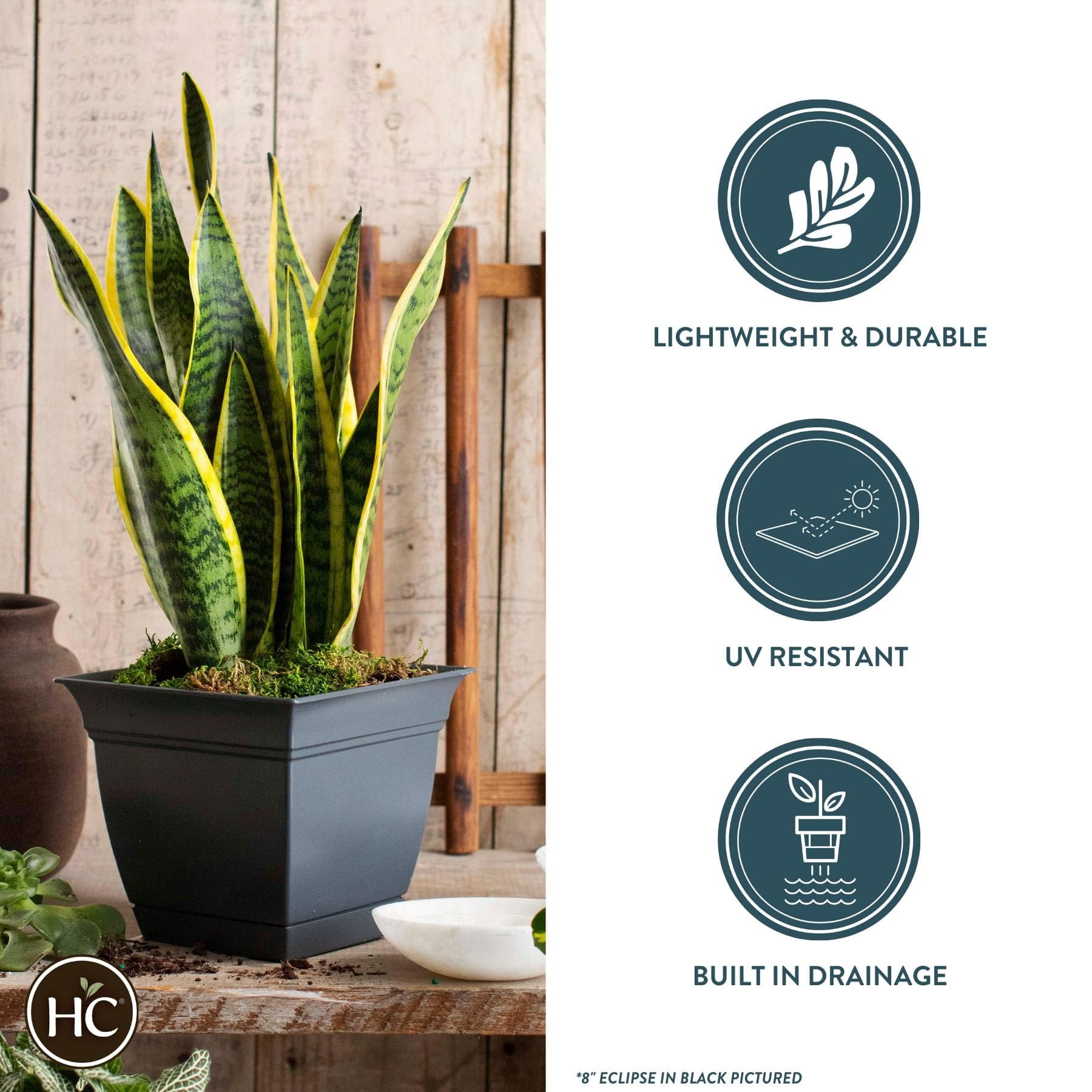 The HC Companies 12 Inch Eclipse Square Planter with Saucer  Indoor Outdoor Plant Pot for Flowers Vegetables Herbs, Cottage Stone Pack of 2