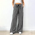 thumbnail image 6 of Dwellite Womens Plus Size Wide Leg Pants Elastic High Waist Striped Casual Palazzo Pants Lounge Trouser with Pockets Black S, 6 of 6